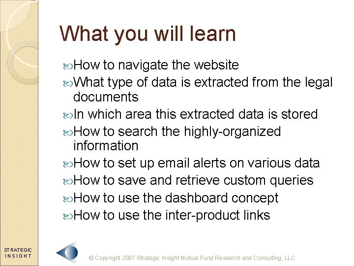 What you will learn How to navigate the website What type of data is