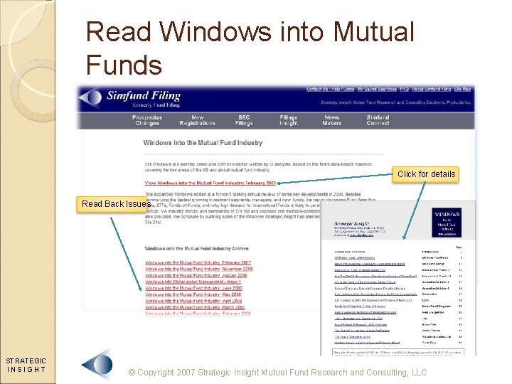 Read Windows into Mutual Funds Click for details Read Back Issues STRATEGIC INSIGHT ©