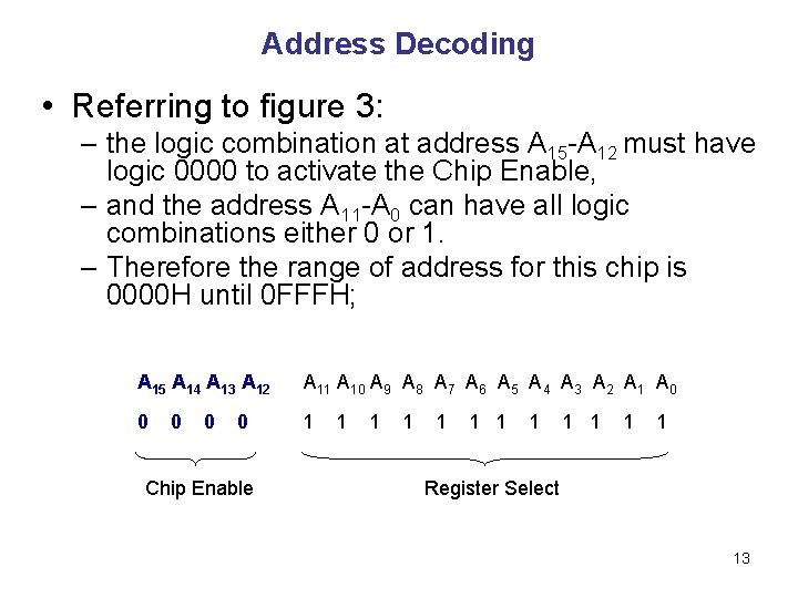 Address Decoding • Referring to figure 3: – the logic combination at address A