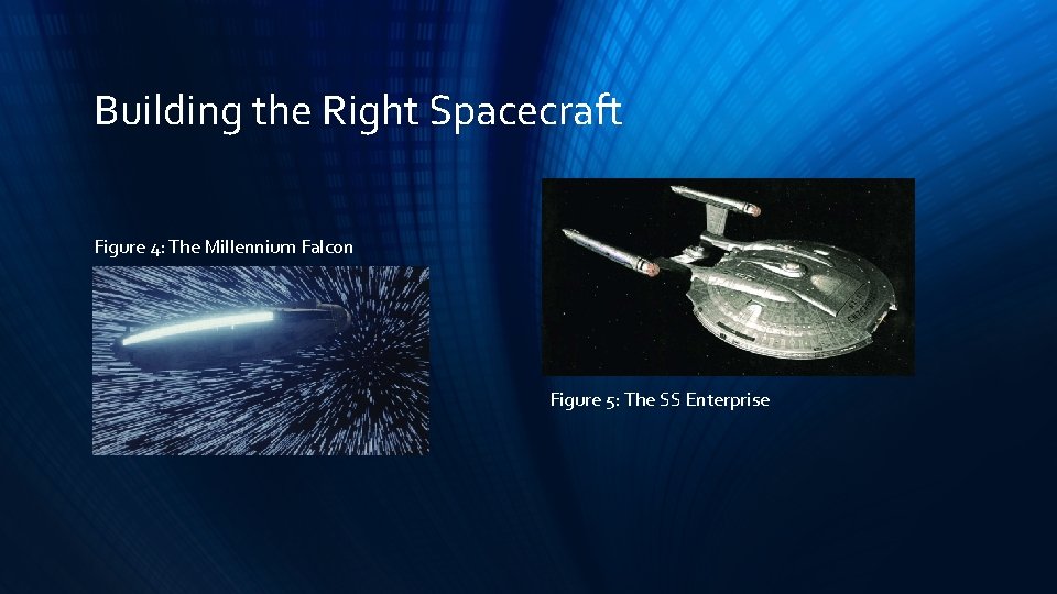 Building the Right Spacecraft Figure 4: The Millennium Falcon Figure 5: The SS Enterprise