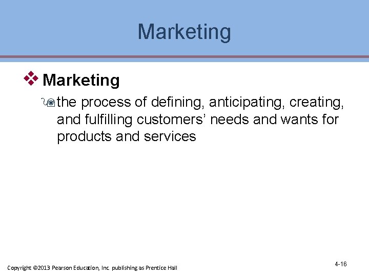 Marketing v Marketing 9 the process of defining, anticipating, creating, and fulfilling customers’ needs Marketing v Marketing 9 the process of defining, anticipating, creating, and fulfilling customers’ needs