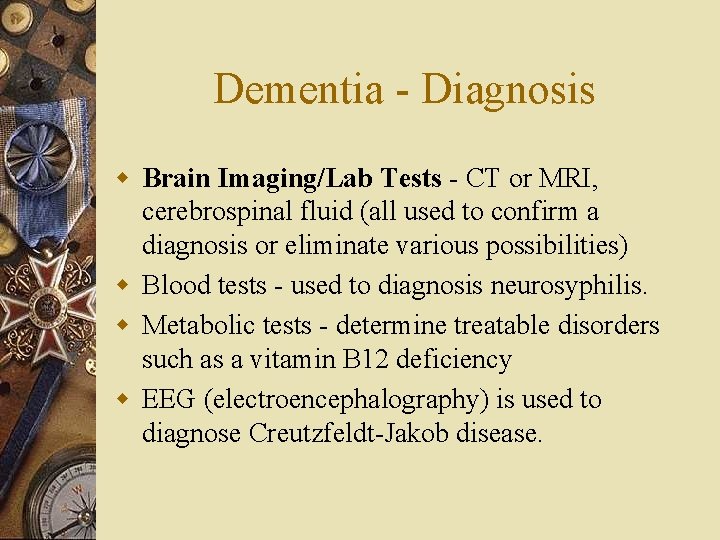 Dementia - Diagnosis w Brain Imaging/Lab Tests - CT or MRI, cerebrospinal fluid (all