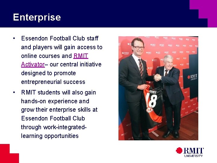Enterprise • Essendon Football Club staff and players will gain access to online courses