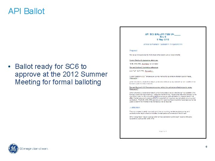 API Ballot • Ballot ready for SC 6 to approve at the 2012 Summer