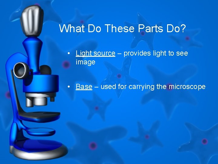 What Do These Parts Do? • Light source – provides light to see image What Do These Parts Do? • Light source – provides light to see image