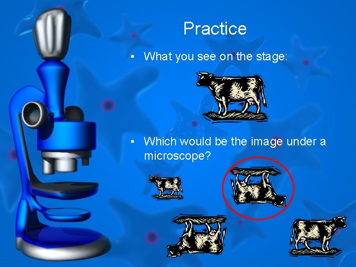 Practice • What you see on the stage: • Which would be the image