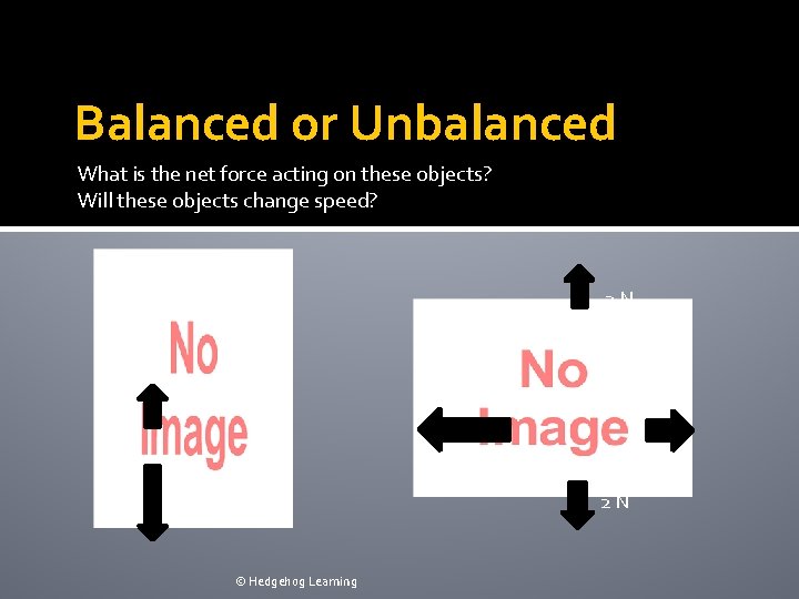 Balanced or Unbalanced What is the net force acting on these objects? Will these