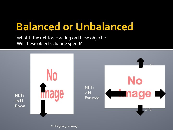 Balanced or Unbalanced What is the net force acting on these objects? Will these
