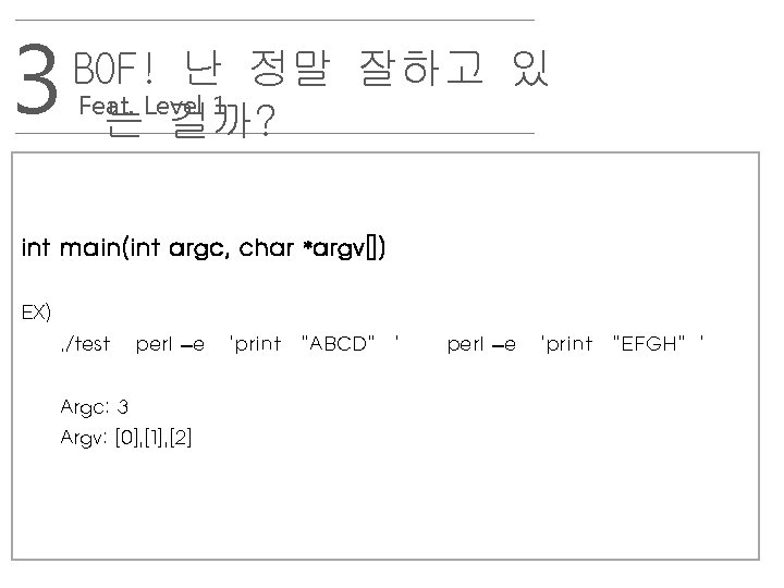 3 BOF! 난 정말 잘하고 있 Feat. Level 1 는 걸까? int main(int argc,