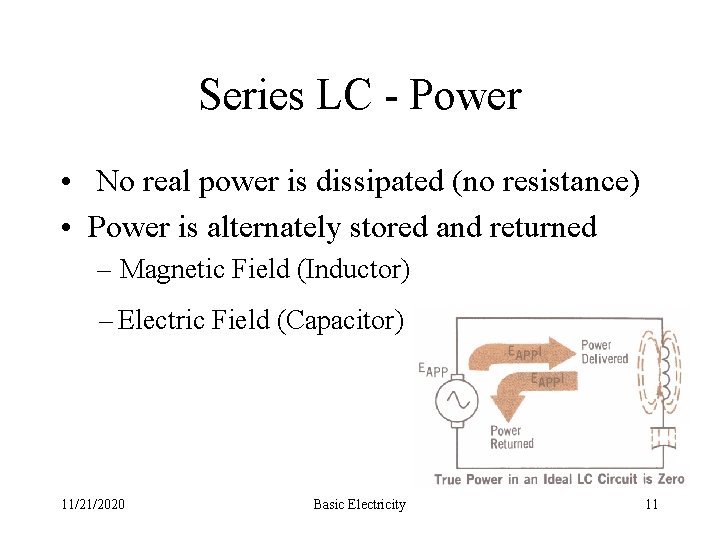 Series LC - Power • No real power is dissipated (no resistance) • Power