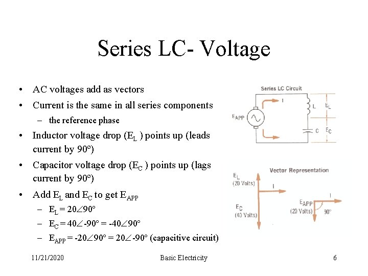 Series LC- Voltage • AC voltages add as vectors • Current is the same