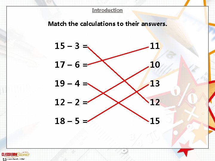 Introduction Match the calculations to their answers. © Classroom Secrets Limited 15 – 3