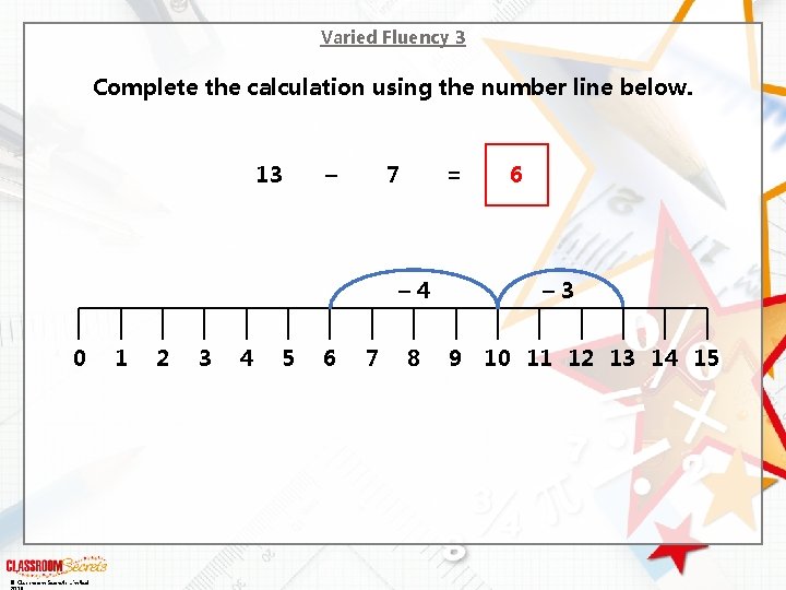 Varied Fluency 3 Complete the calculation using the number line below. 13 – 7