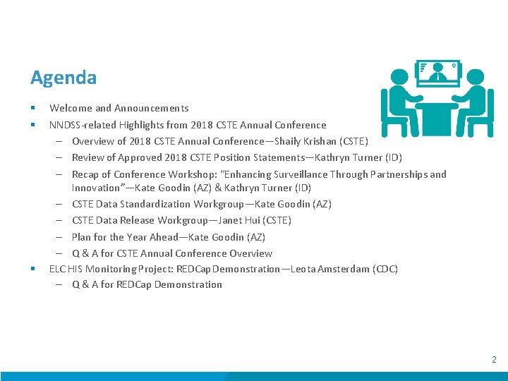 Agenda § § § Welcome and Announcements NNDSS-related Highlights from 2018 CSTE Annual Conference