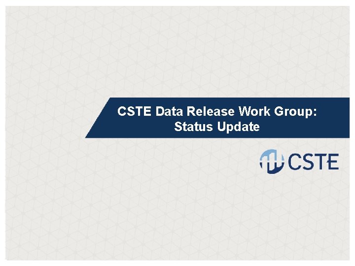 CSTE Data Release Work Group: Status Update 