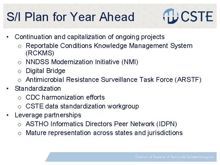 S/I Plan for Year Ahead • Continuation and capitalization of ongoing projects o Reportable