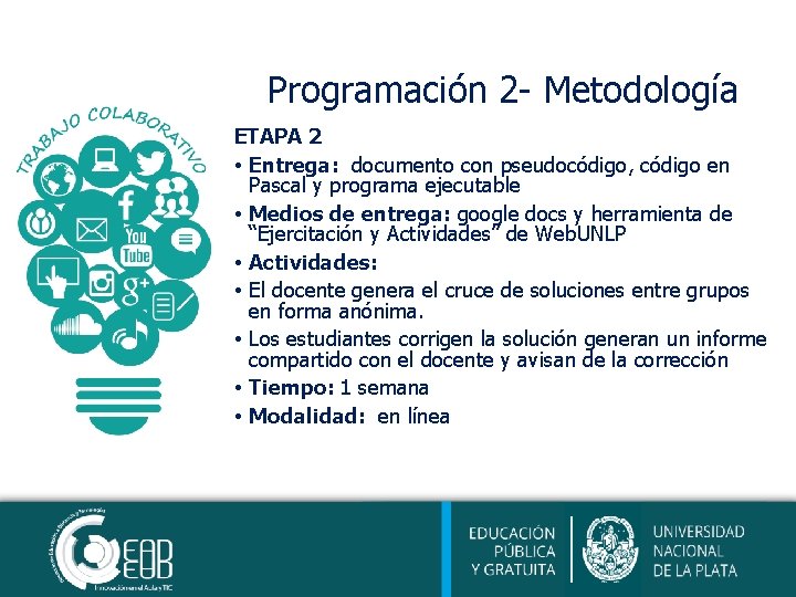 Programación 2 - Metodología ETAPA 2 • Entrega: documento con pseudocódigo, código en Pascal