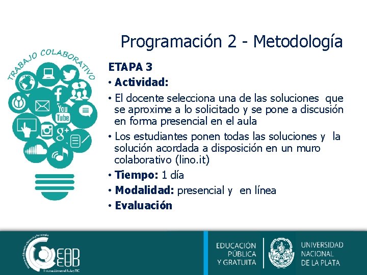 Programación 2 - Metodología ETAPA 3 • Actividad: • El docente selecciona una de