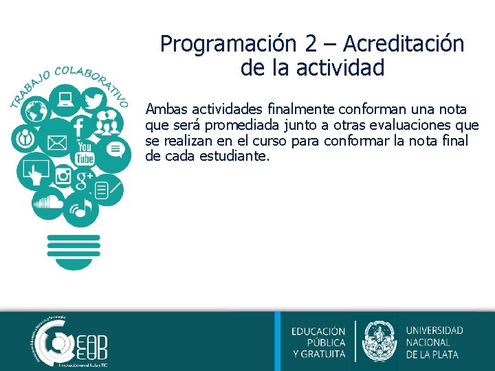 Programación 2 – Acreditación de la actividad Ambas actividades finalmente conforman una nota que