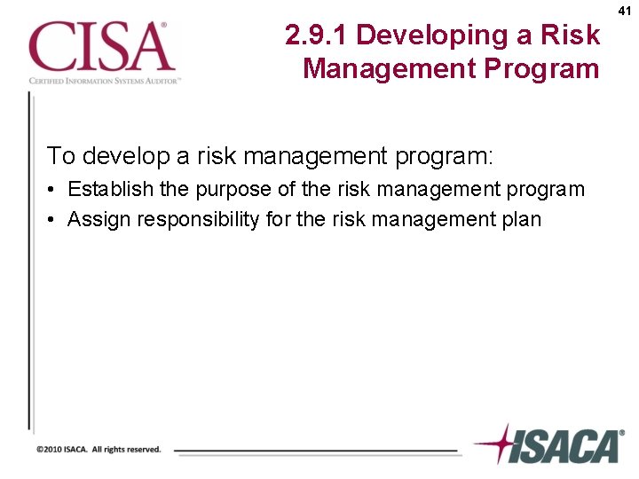 41 2. 9. 1 Developing a Risk Management Program To develop a risk management