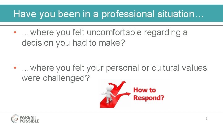 Have you been in a professional situation… • …where you felt uncomfortable regarding a