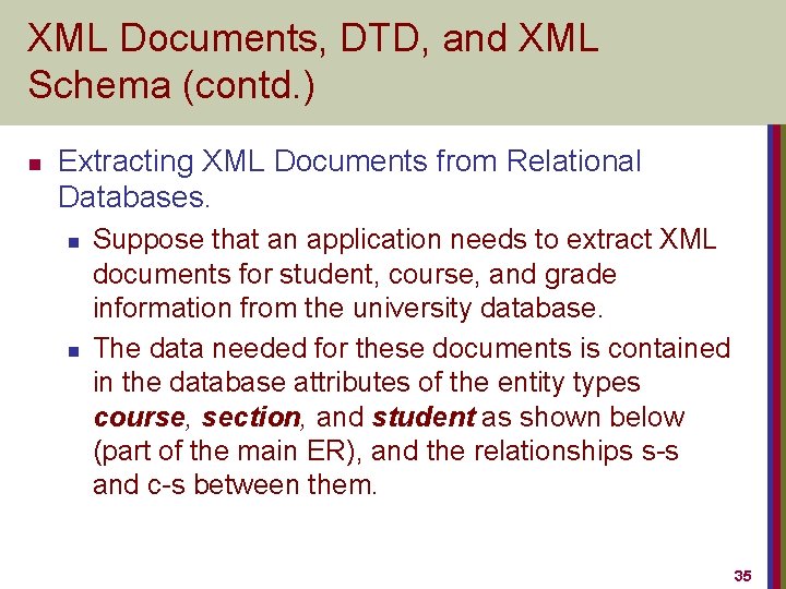 XML Documents, DTD, and XML Schema (contd. ) n Extracting XML Documents from Relational