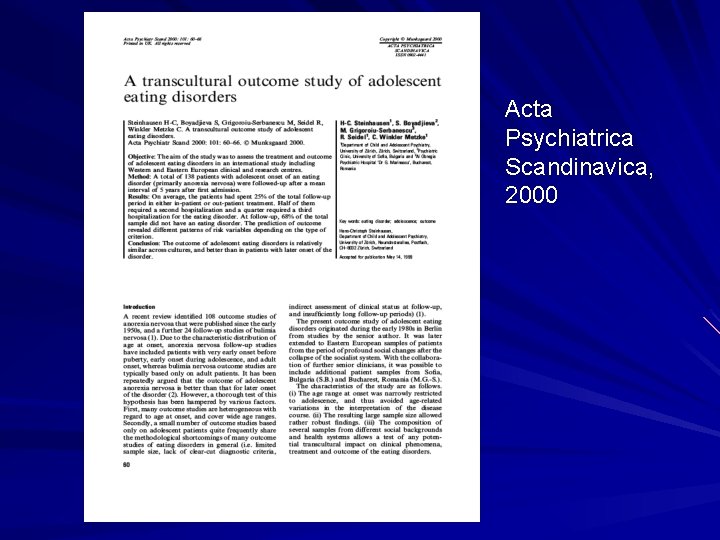 Acta Psychiatrica Scandinavica, 2000 