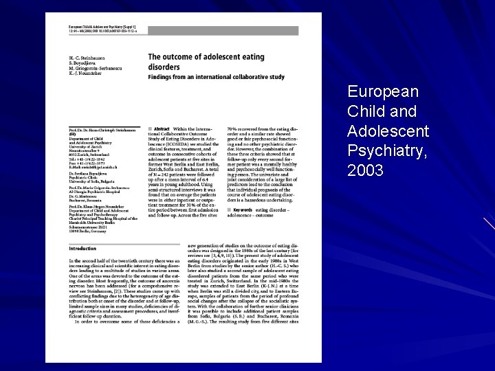 European Child and Adolescent Psychiatry, 2003 