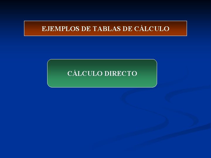 EJEMPLOS DE TABLAS DE CÁLCULO DIRECTO EJEMPLOS DE TABLAS DE CÁLCULO DIRECTO