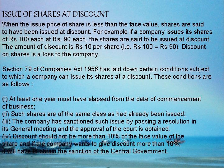 ISSUE OF SHARES AT DISCOUNT When the issue price of share is less than