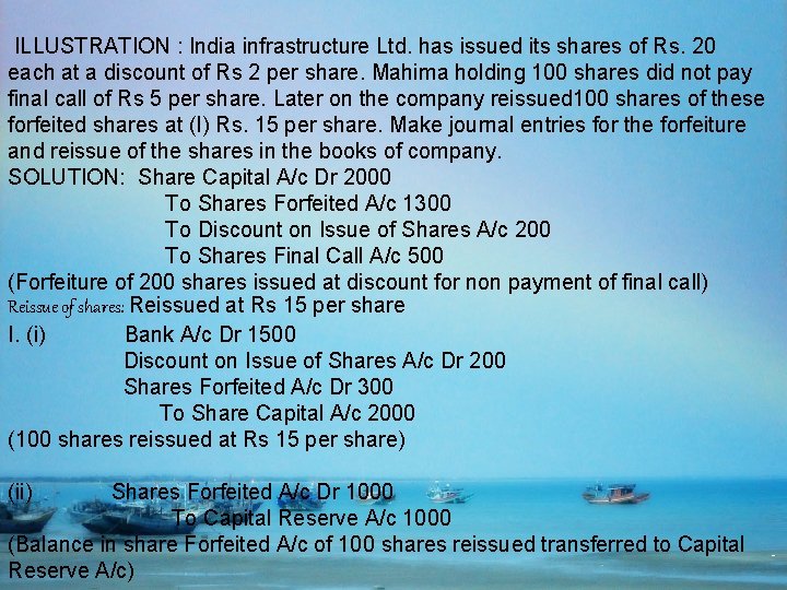 ILLUSTRATION : India infrastructure Ltd. has issued its shares of Rs. 20 each at