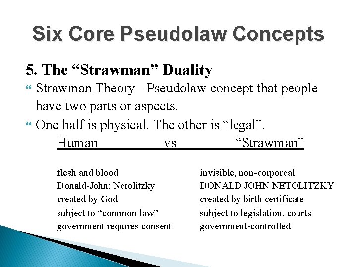 Six Core Pseudolaw Concepts 5. The “Strawman” Duality Strawman Theory – Pseudolaw concept that