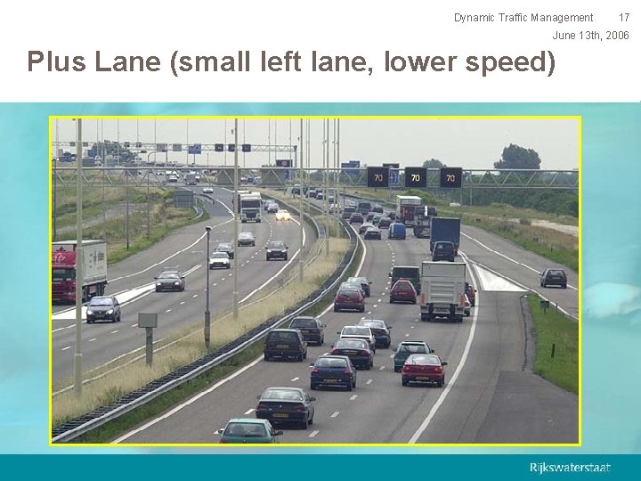 Dynamic Traffic Management 17 June 13 th, 2006 Plus Lane (small left lane, lower