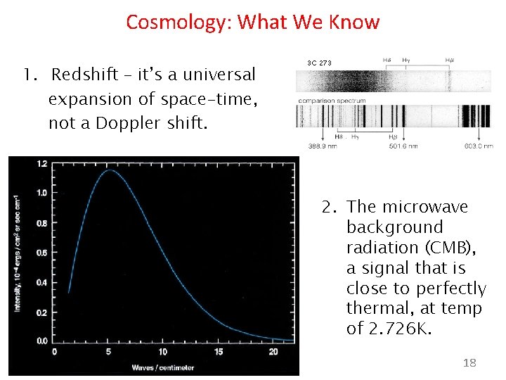 Cosmology: What We Know 1. Redshift – it’s a universal expansion of space-time, not