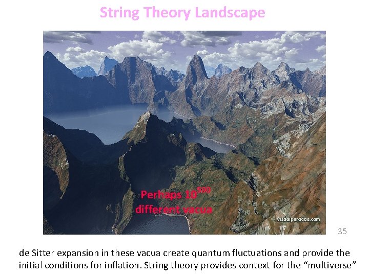 String Theory Landscape Perhaps 10500 different vacua 35 de Sitter expansion in these vacua