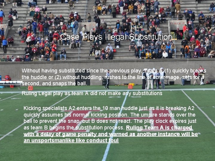 Case Plays Illegal Substitution Without having substituted since the previous play, Team A (1)