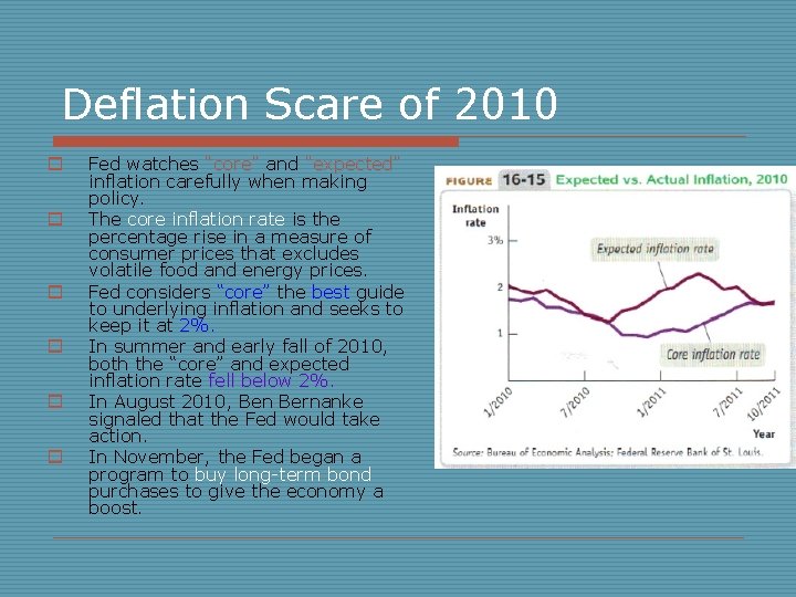 Deflation Scare of 2010 o o o Fed watches “core” and “expected” inflation carefully
