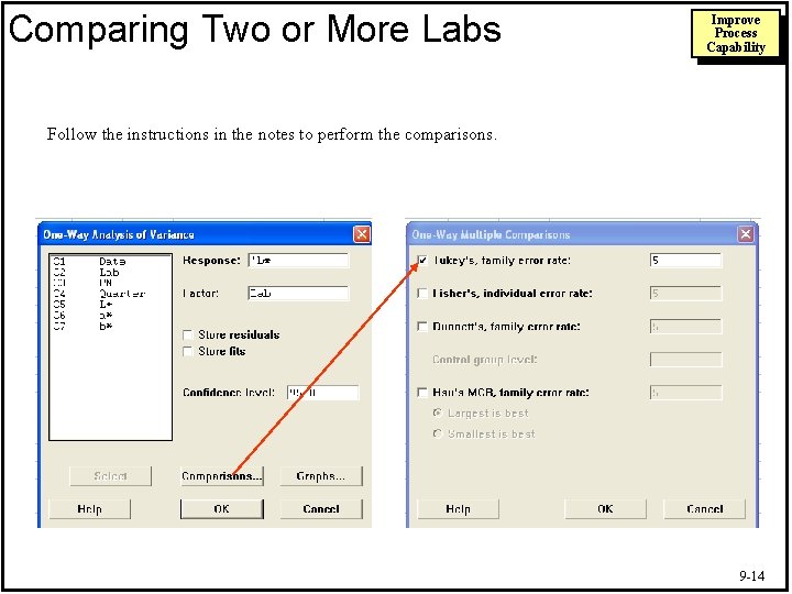 Comparing Two or More Labs Improve Process Capability Follow the instructions in the notes