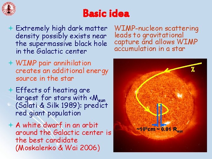 Basic idea ª Extremely high dark matter density possibly exists near the supermassive black