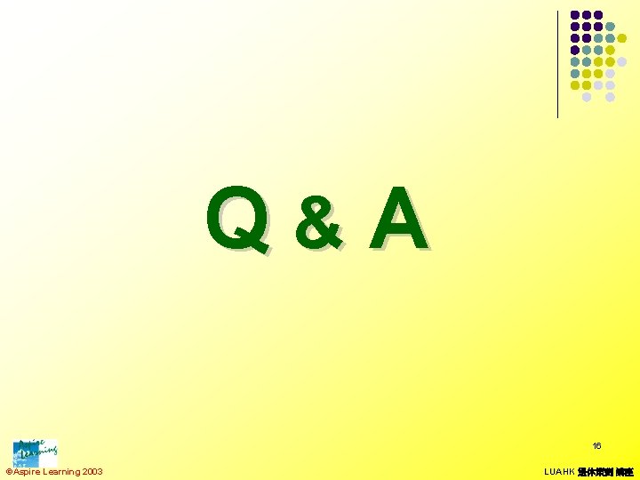 Q&A 16 ©Aspire Learning 2003 LUAHK 退休策劃 講座 
