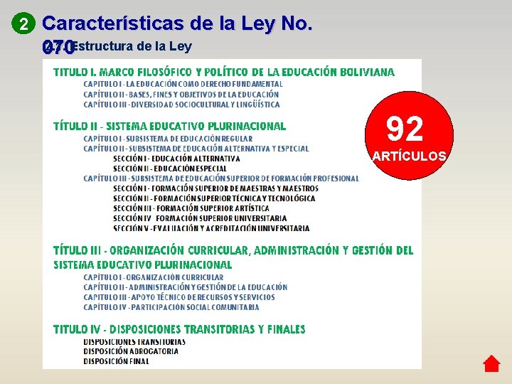 2 Características de la Ley No. 2. 1. Estructura de la Ley 070 92