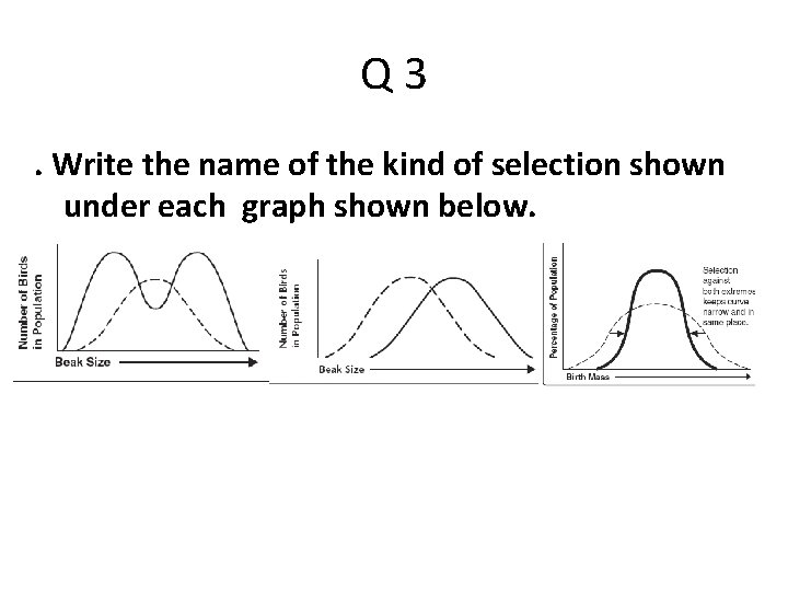 Q 3. Write the name of the kind of selection shown under each graph