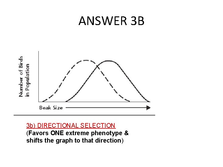ANSWER 3 B 3 b) DIRECTIONAL SELECTION (Favors ONE extreme phenotype & shifts the