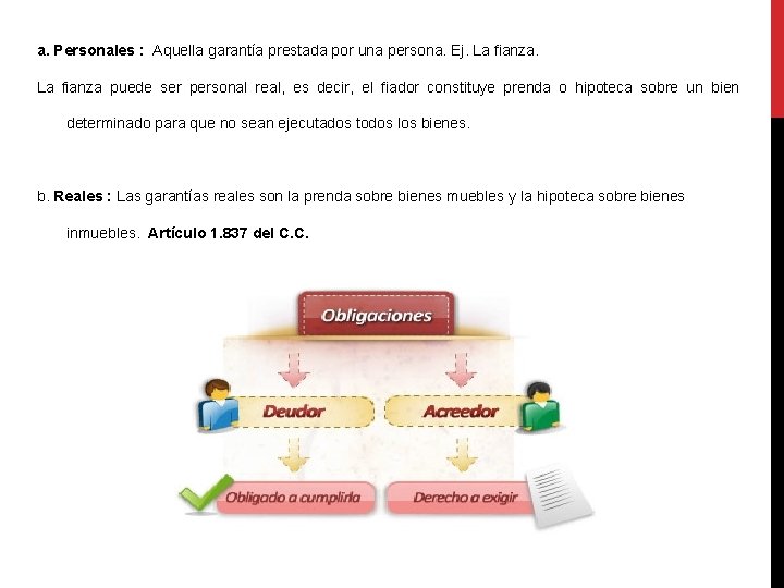 a. Personales : Aquella garantía prestada por una persona. Ej. La fianza puede ser