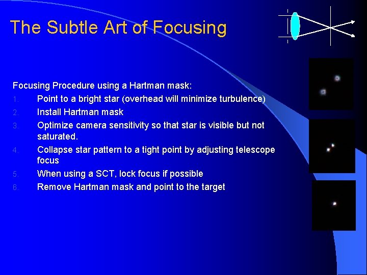 The Subtle Art of Focusing Procedure using a Hartman mask: 1. Point to a