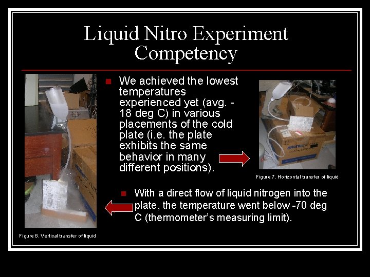 Liquid Nitro Experiment Competency n We achieved the lowest temperatures experienced yet (avg. 18