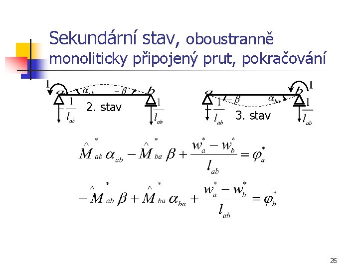Sekundární stav, oboustranně monoliticky připojený prut, pokračování 2. stav 3. stav 26 
