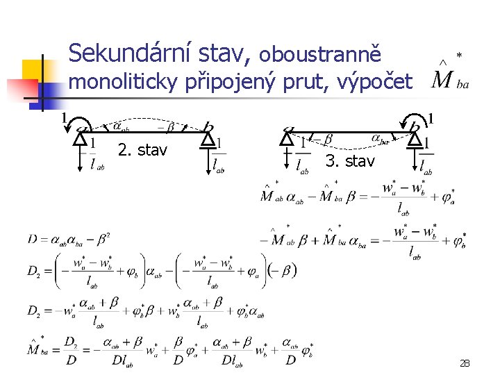 Sekundární stav, oboustranně monoliticky připojený prut, výpočet 2. stav 3. stav 28 
