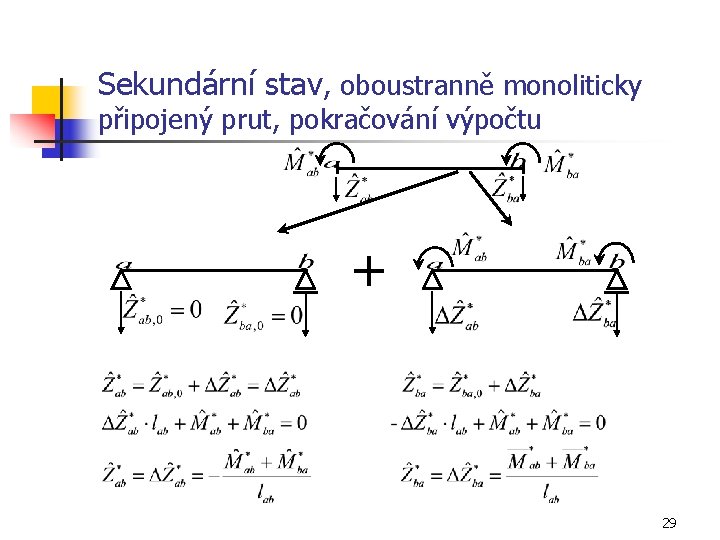 Sekundární stav, oboustranně monoliticky připojený prut, pokračování výpočtu + 29 