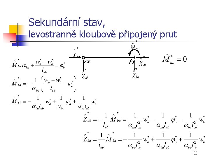 Sekundární stav, levostranně kloubově připojený prut 32 